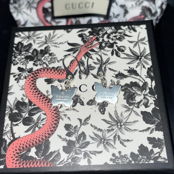 Gucci Butterfly Sterling Silver Dangling Earrings - Picture 2 of 8